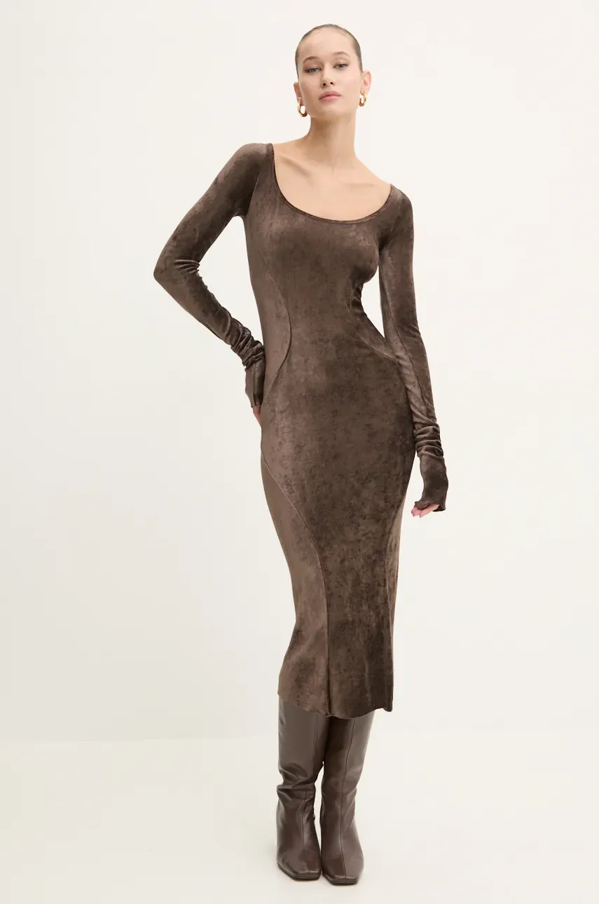 Платье из велюра Rick Owens Lilies цвет коричневый maxi облегающее LI02D5532VSTET2 Платье из велюра Rick Owens Lilies цвет коричневый maxi облегающее LI02D5532VSTET2