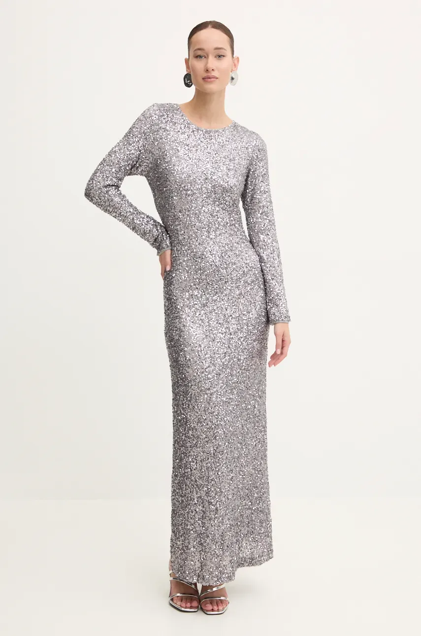 Never Fully Dressed rochie Soho culoarea argintiu, maxi, mulată, NFDDR1428