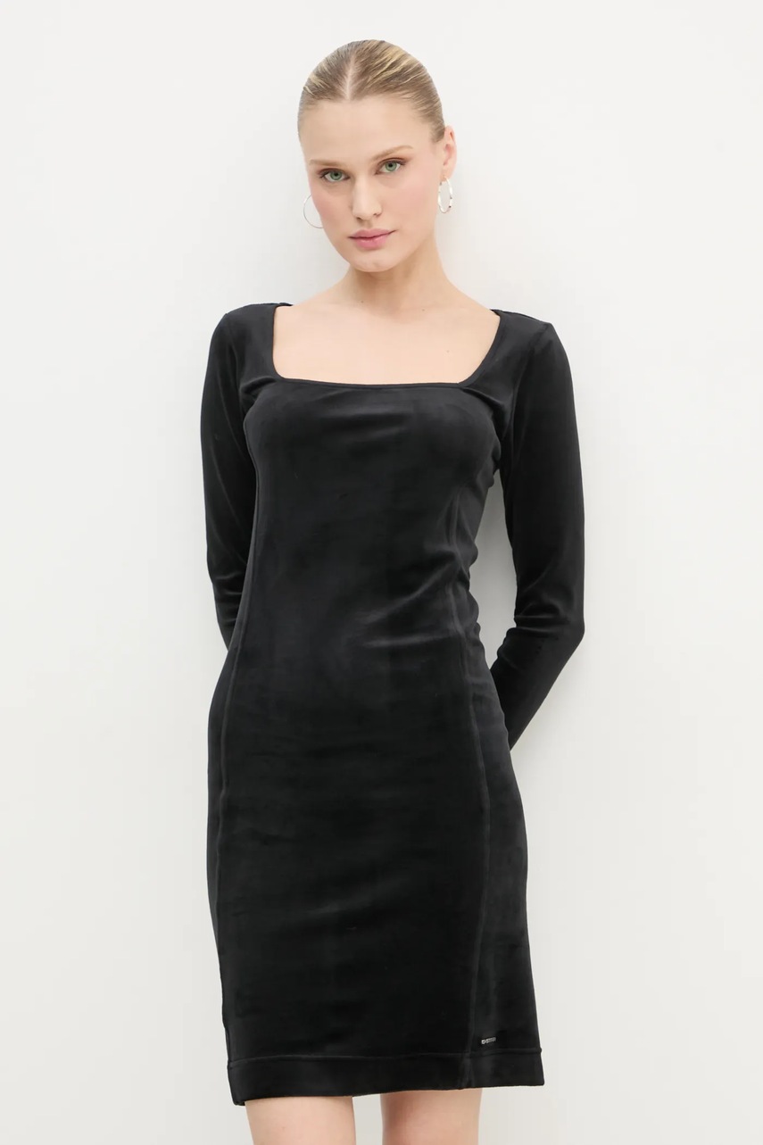 G-Star rochie de catifea culoarea negru, mini, mulată, D25040-D422