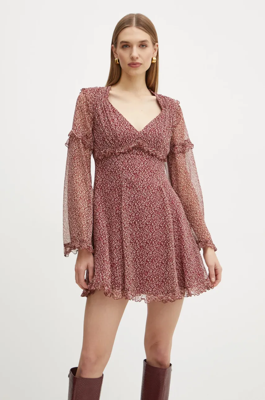 Weekend Max Mara rochie de matase culoarea bordo, mini, evazată, 2425226013600