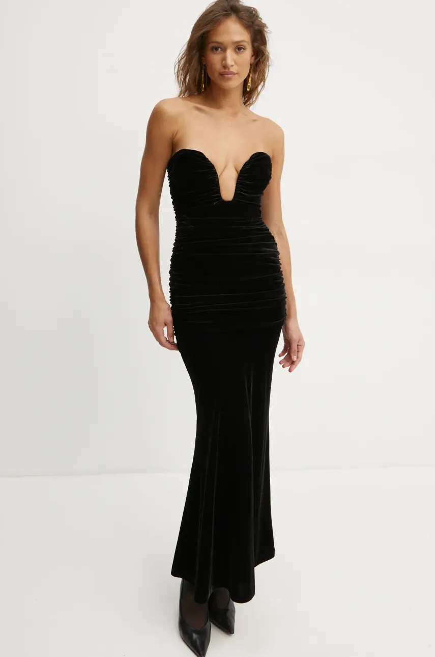 Bardot rochie ELVIRA culoarea negru, maxi, mulată, 59692DB