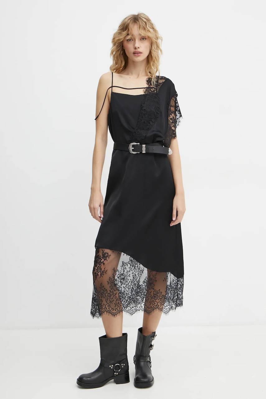 MUNTHE rochie SAHAN culoarea negru, midi, mulata, 244131424444 MUNTHE rochie SAHAN culoarea negru, midi, mulata, 244131424444