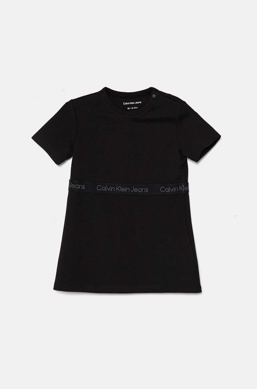 Dievčenské šaty Calvin Klein Jeans čierna farba, mini, áčkový strih, IN0IN00199