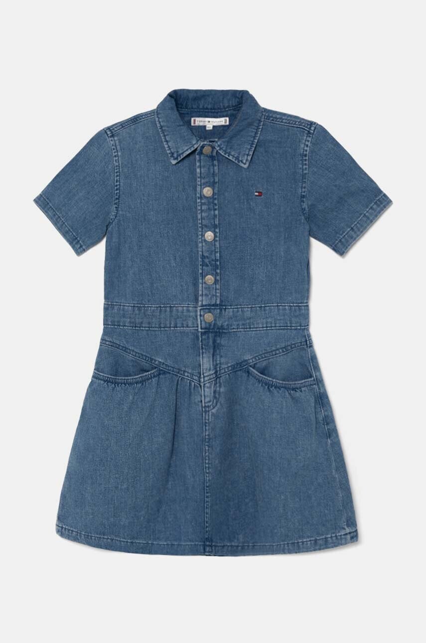 Levně Dětské riflové šaty Tommy Hilfiger modrá barva, mini, KG0KG08026