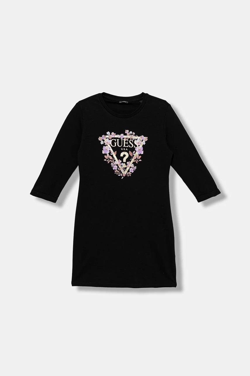 Levně Dětské bavlněné šaty Guess černá barva, mini, J3YK13 KA6W4