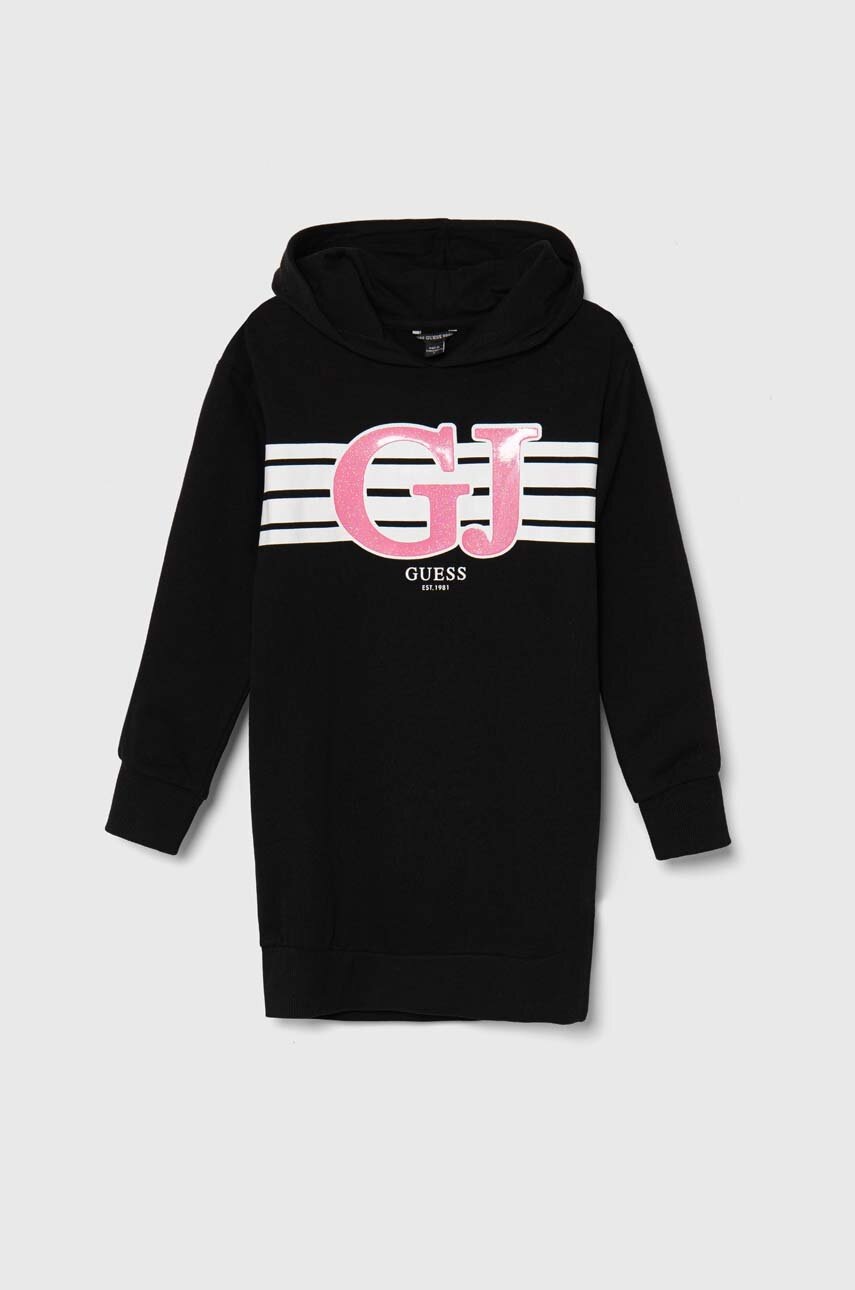 

Детска памучна рокля Guess в черно къса с уголемена кройка J4YK03 KA6R4, Черен