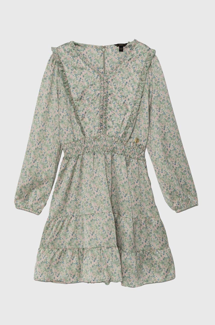 Дитяча сукня Guess колір зелений midi розкльошена J4YK12 WD8G2 Дитяча сукня Guess колір зелений midi розкльошена J4YK12 WD8G2