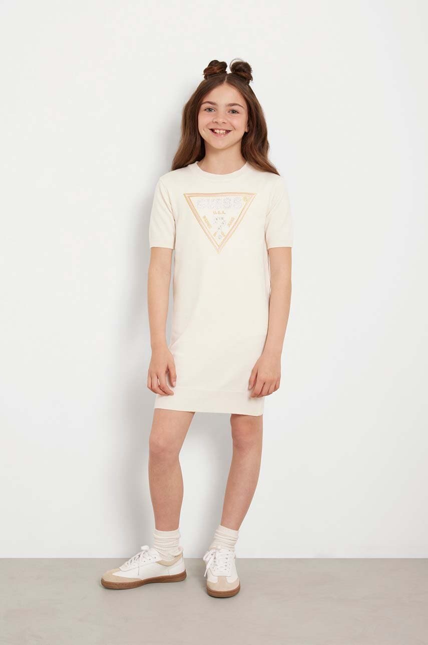 Levně Dívčí šaty Guess béžová barva, mini, J4YK18 Z2NQ2