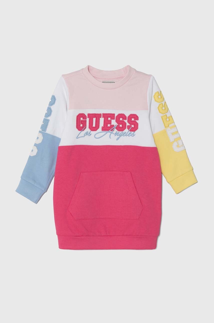 

Детска памучна рокля Guess в розово къса със стандартна кройка K4YK03 KA6R3, Розов