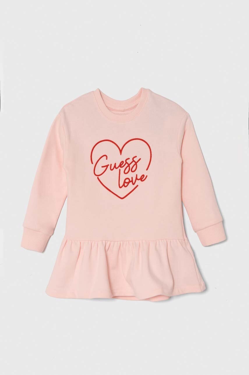 

Детска памучна рокля Guess в розово среднодълга разкроена K4YK04 KA6R4, Розов