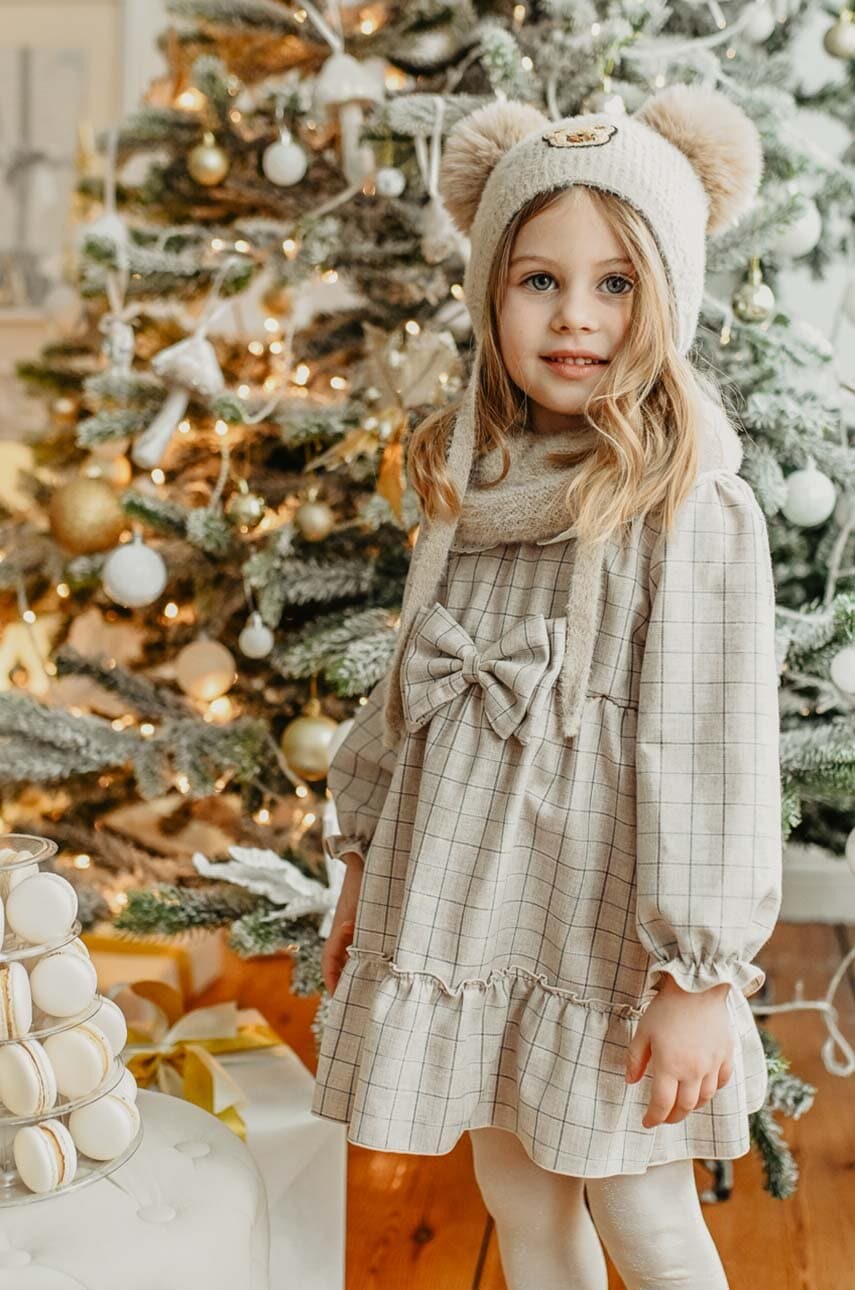 Jamiks rochie din bumbac pentru copii BELITA culoarea bej, mini, evazati, JZH155 Jamiks rochie din bumbac pentru copii BELITA culoarea bej, mini, evazati, JZH155