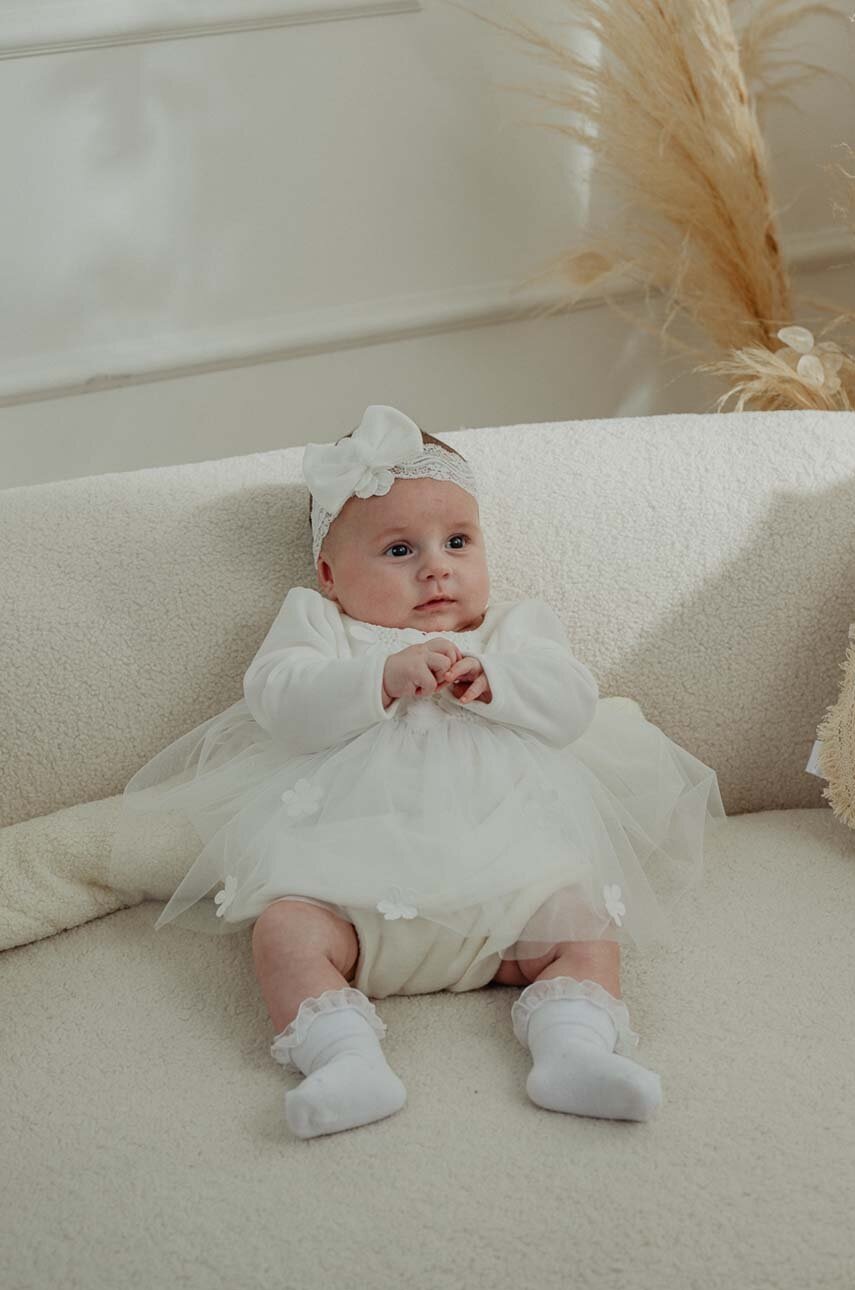 Jamiks rochie bebe GIZA culoarea alb, mini, evazati, JZH102