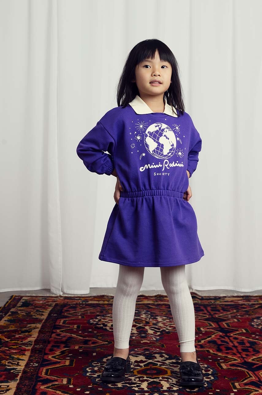 Mini Rodini rochie din bumbac pentru copii culoarea violet, mini, evazati, 2475010645 Mini Rodini rochie din bumbac pentru copii culoarea violet, mini, evazati, 2475010645