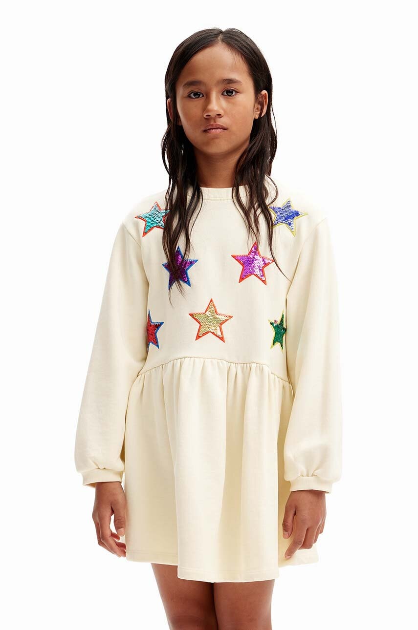 Desigual rochie din bumbac pentru copii culoarea alb, mini, evazati, 24WGVK18 Desigual rochie din bumbac pentru copii culoarea alb, mini, evazati, 24WGVK18
