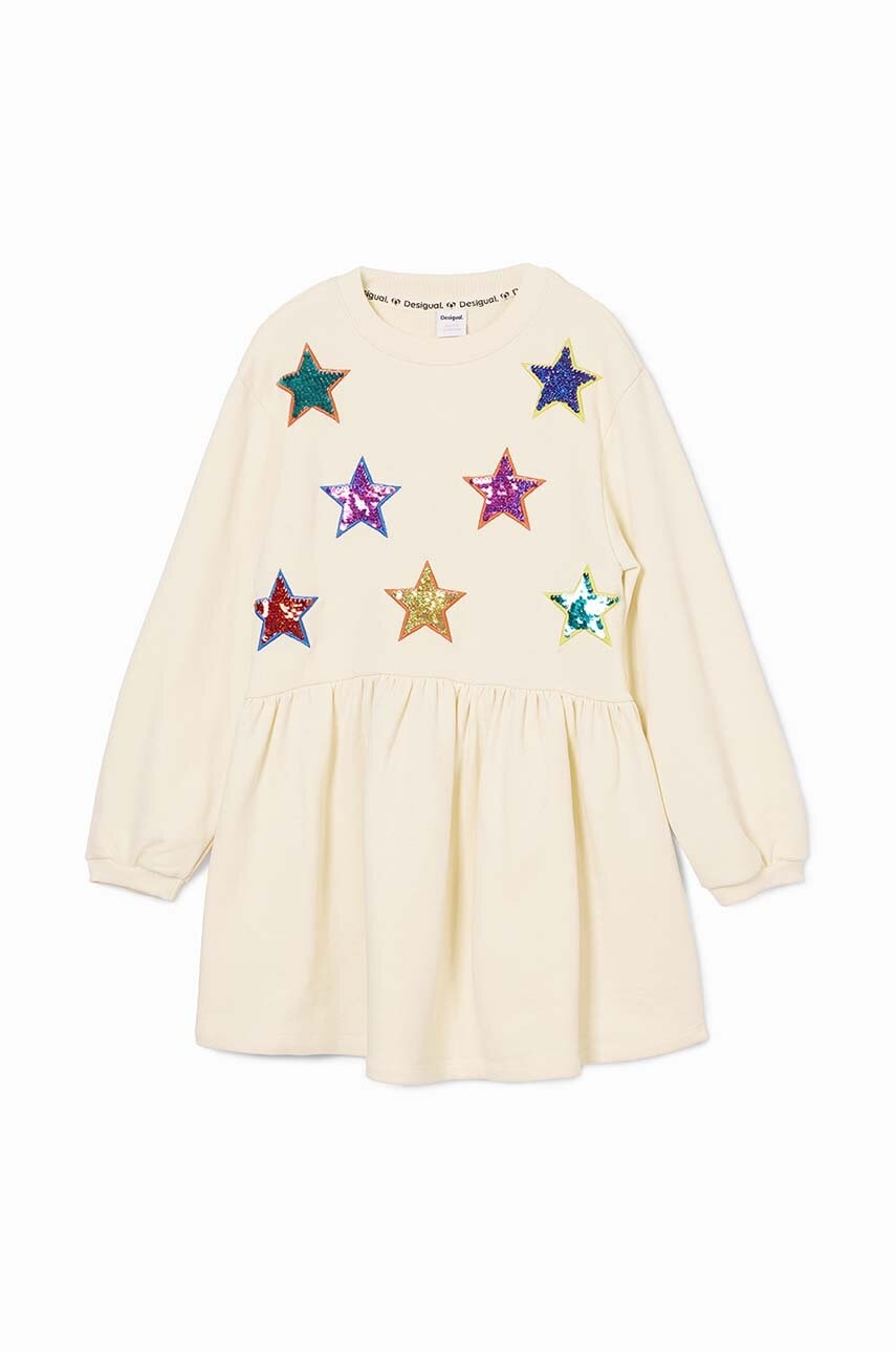 Хлопковое детское платье Desigual цвет белый mini расклешённое 24WGVK18 Хлопковое детское платье Desigual цвет белый mini расклешённое 24WGVK18