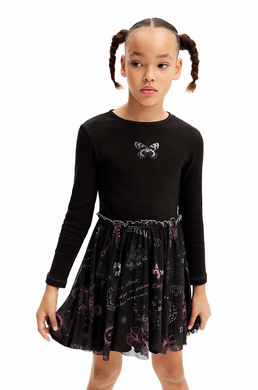 Desigual rochie fete culoarea negru, mini, evazati, 24WGVK16 Desigual rochie fete culoarea negru, mini, evazati, 24WGVK16