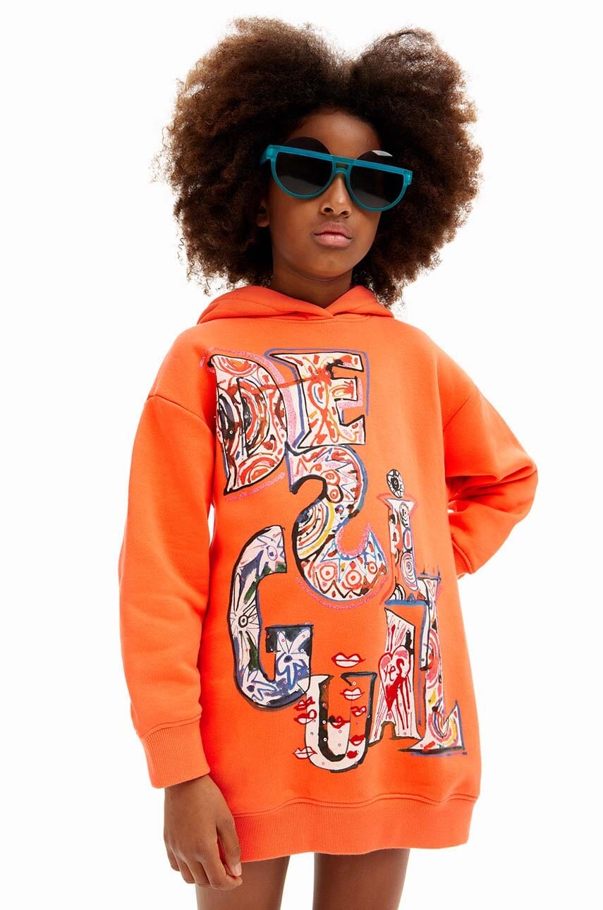 Desigual rochie din bumbac pentru copii culoarea portocaliu, mini, oversize, 24WGVK15 Desigual rochie din bumbac pentru copii culoarea portocaliu, mini, oversize, 24WGVK15
