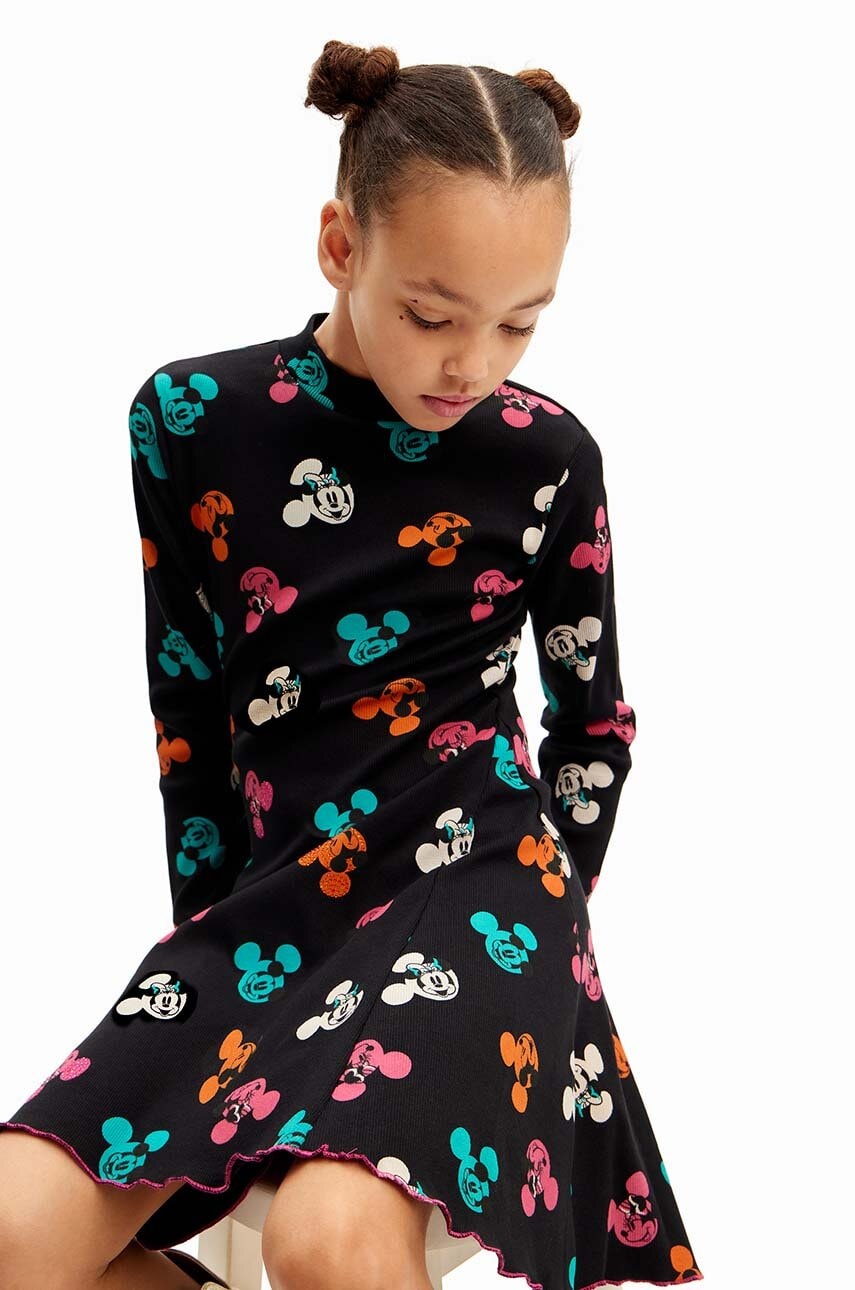 Desigual rochie fete MICKEY MOUSE culoarea negru, mini, evazati, 24WGVK12