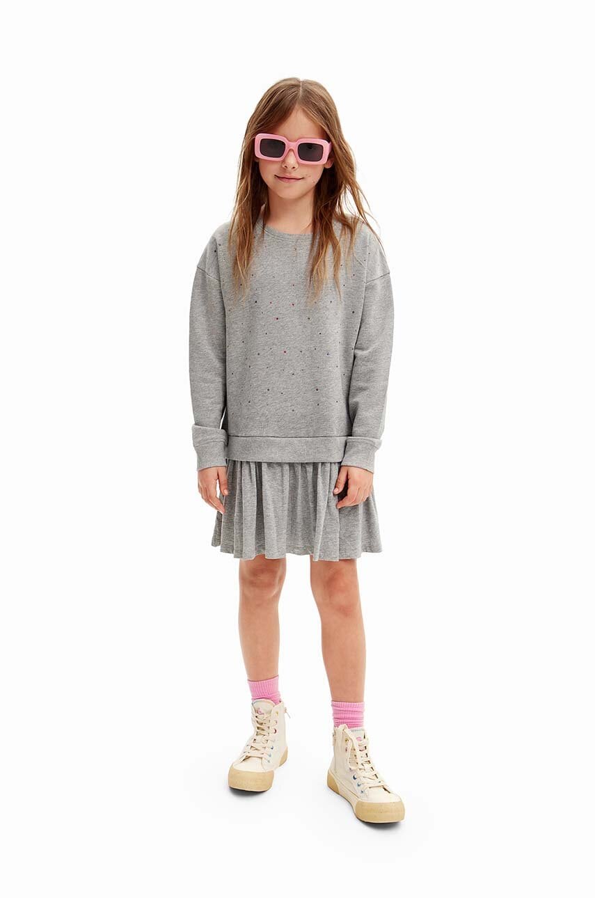 Desigual rochie din bumbac pentru copii culoarea gri, mini, evazati, 24WGVK01 Desigual rochie din bumbac pentru copii culoarea gri, mini, evazati, 24WGVK01