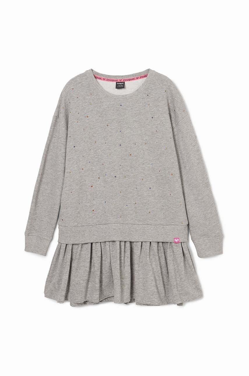 Хлопковое детское платье Desigual цвет серый mini расклешённое 24WGVK01