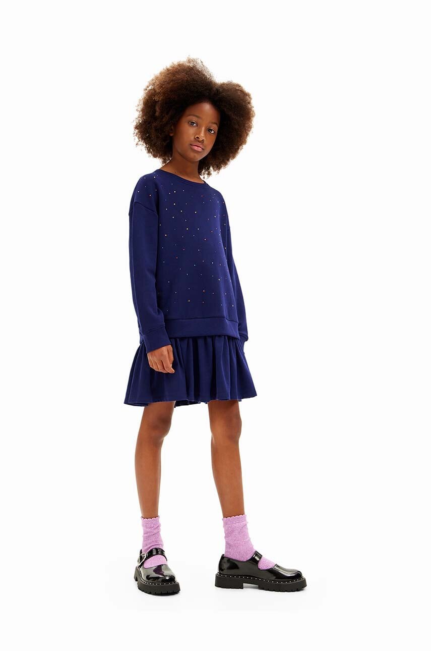 Desigual rochie din bumbac pentru copii culoarea albastru marin, mini, evazati, 24WGVK01 Desigual rochie din bumbac pentru copii culoarea albastru marin, mini, evazati, 24WGVK01