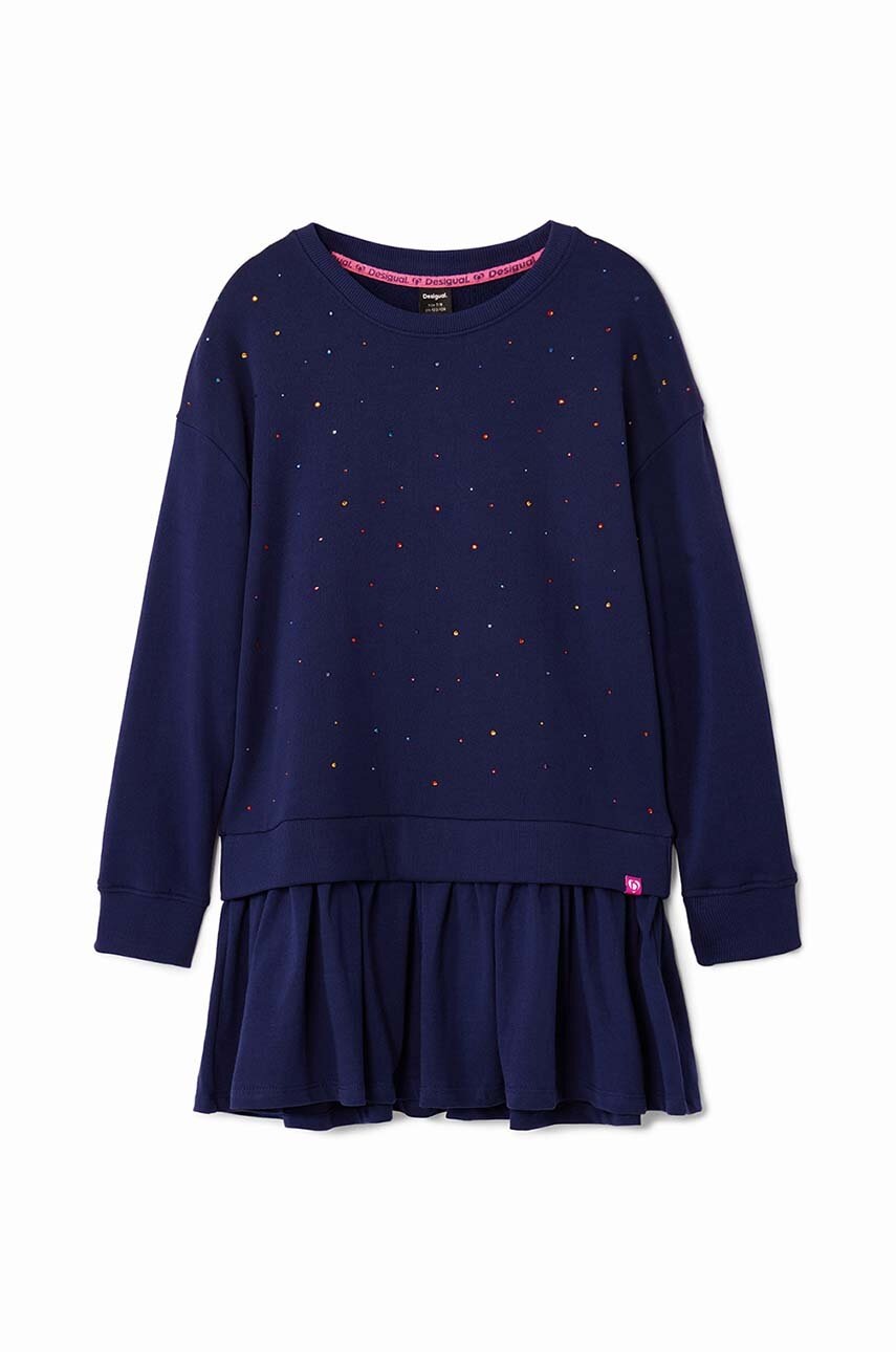 Хлопковое детское платье Desigual цвет синий mini расклешённое 24WGVK01
