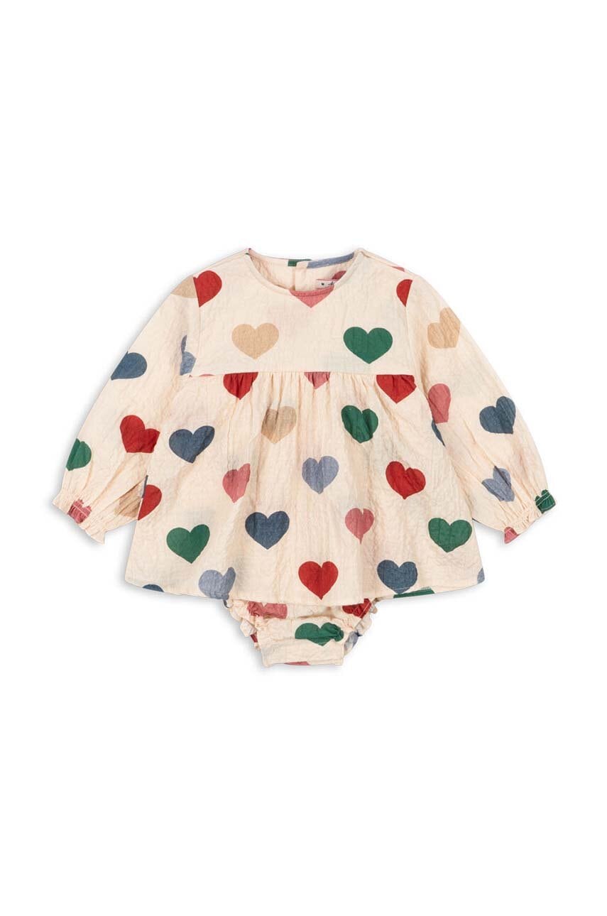 Konges Sløjd rochie bebe ELIN ROMPER GOTS culoarea bej, mini, evazată, KS101498