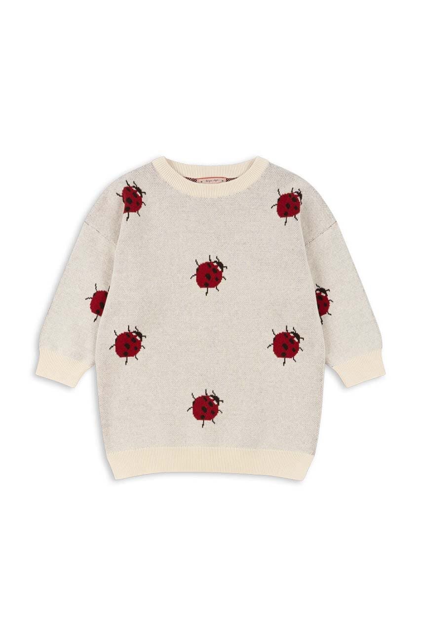 Konges Sløjd rochie din bumbac pentru copii LAPIS KNIT DRESS culoarea bej, mini, drept, KS101553 Konges Sløjd rochie din bumbac pentru copii LAPIS KNIT DRESS culoarea bej, mini, drept, KS101553