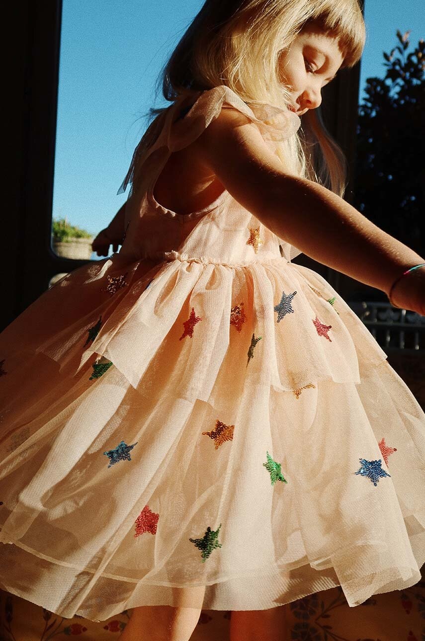 Konges Sløjd rochie fete YVONNE FAIRY DRESS culoarea bej, mini, evazată, KS101758