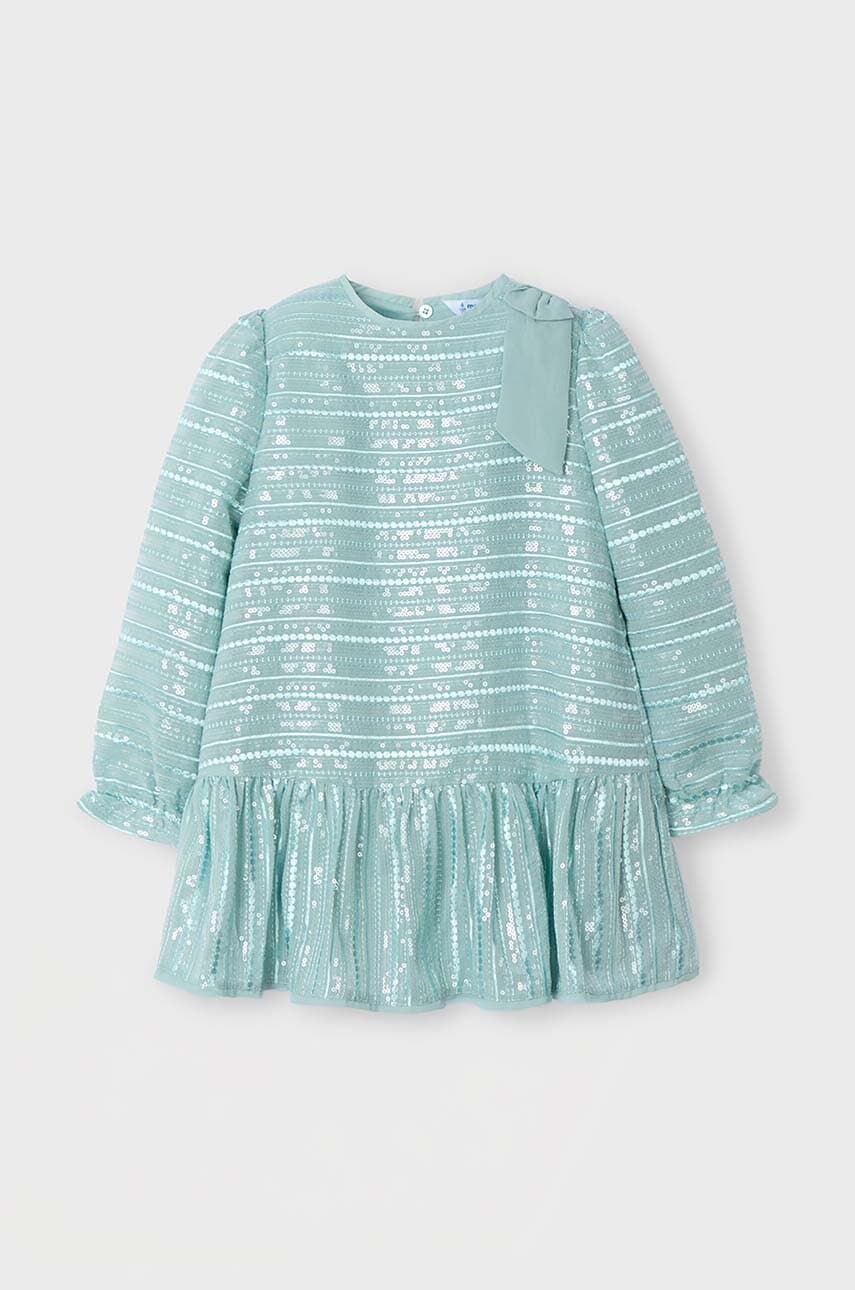 Mayoral rochie fete culoarea turcoaz, mini, evazată, 4919