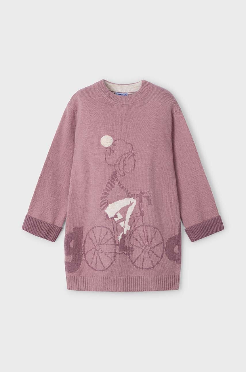 Mayoral rochie din amestec de lână pentru copii culoarea roz, mini, drept, 4926 Mayoral rochie din amestec de lână pentru copii culoarea roz, mini, drept, 4926