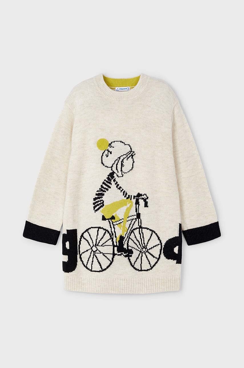 Детское платье с примесью шерсти Mayoral цвет зелёный mini прямое 4926 Детское платье с примесью шерсти Mayoral цвет зелёный mini прямое 4926