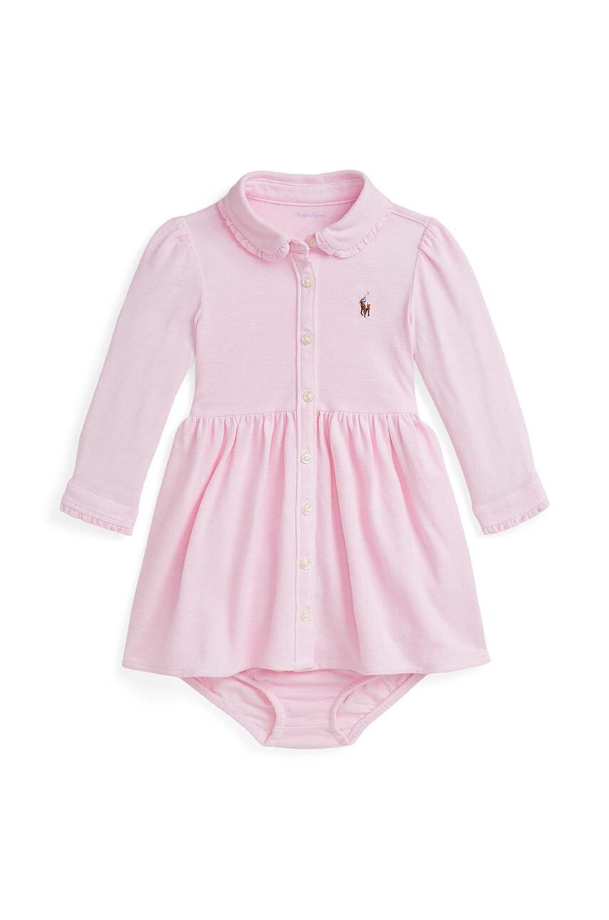 

Бебешка памучна рокля Polo Ralph Lauren в розово къса разкроена 310877763004, Розов
