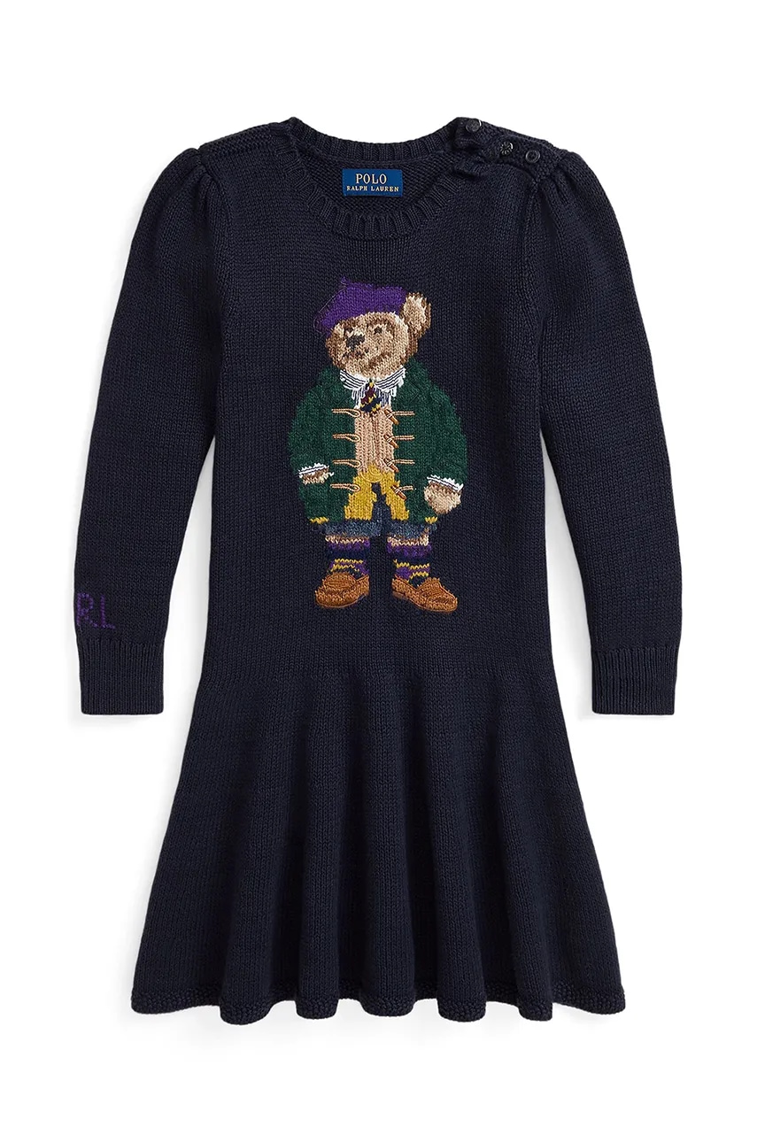 Хлопковое детское платье Polo Ralph Lauren цвет синий mini расклешённое 312950801001 Хлопковое детское платье Polo Ralph Lauren цвет синий mini расклешённое 312950801001
