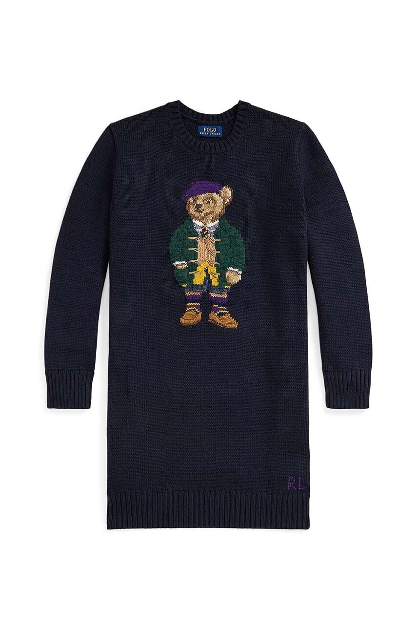 Дитяча бавовняна сукня Polo Ralph Lauren колір синій mini пряма 313950801001