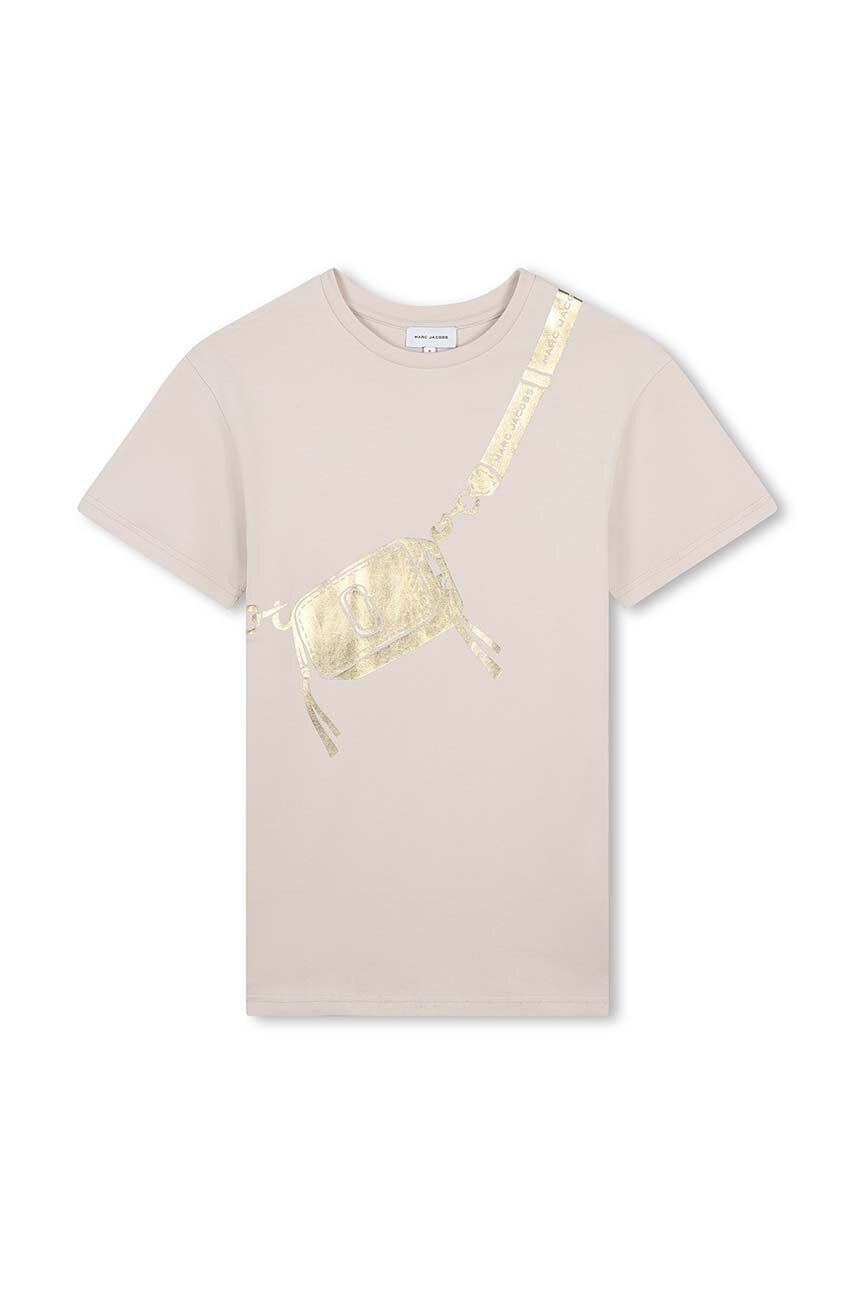 Хлопковое детское платье Marc Jacobs цвет бежевый mini прямое W60230