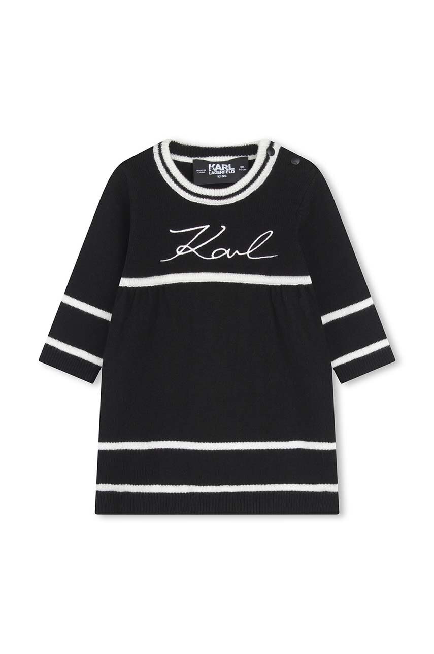 Karl Lagerfeld rochie din bumbac pentru copii culoarea negru, midi, drept, Z30277 Karl Lagerfeld rochie din bumbac pentru copii culoarea negru, midi, drept, Z30277