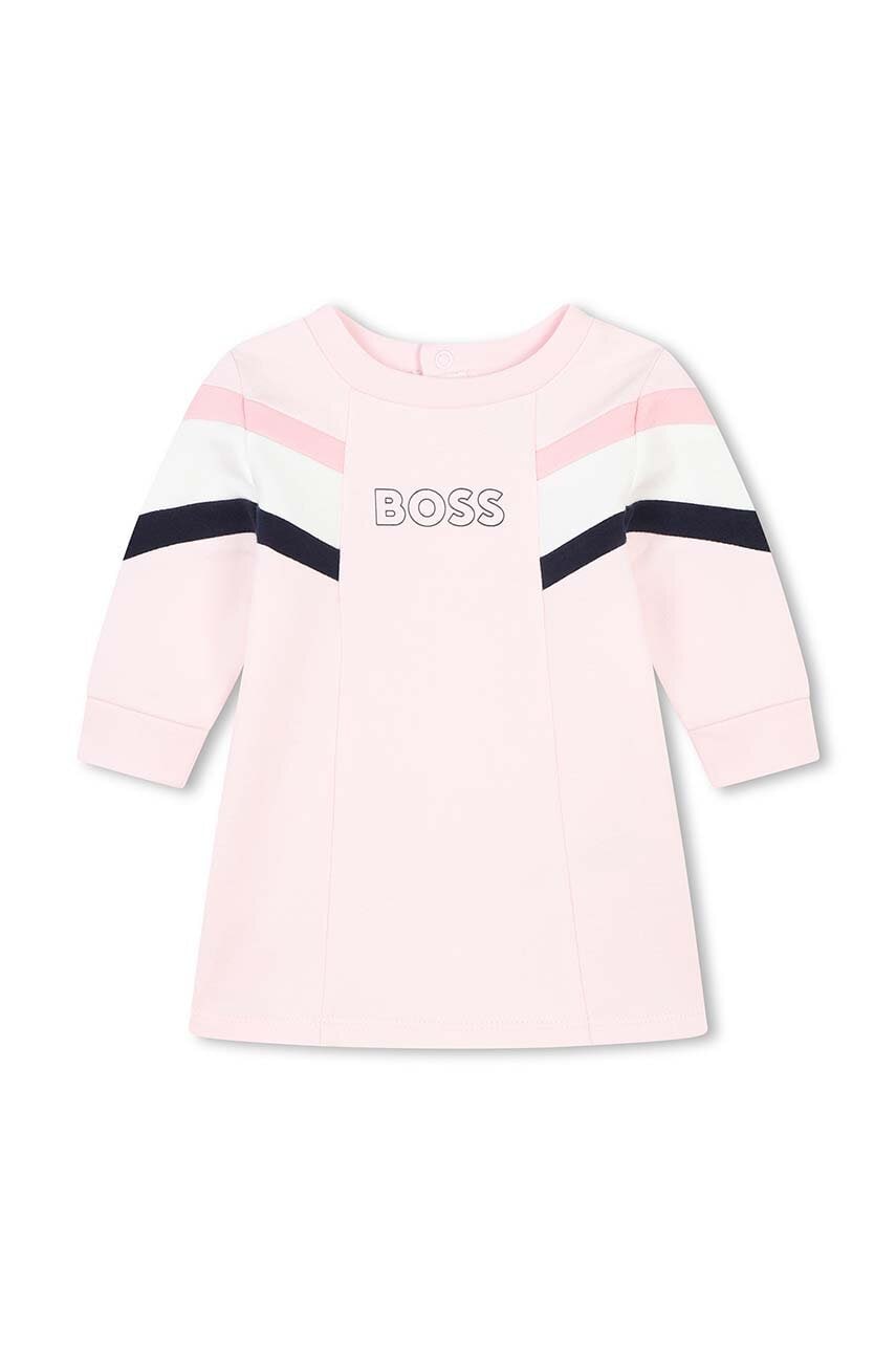 BOSS rochie bebe culoarea roz, mini, evazati, J51077 BOSS rochie bebe culoarea roz, mini, evazati, J51077
