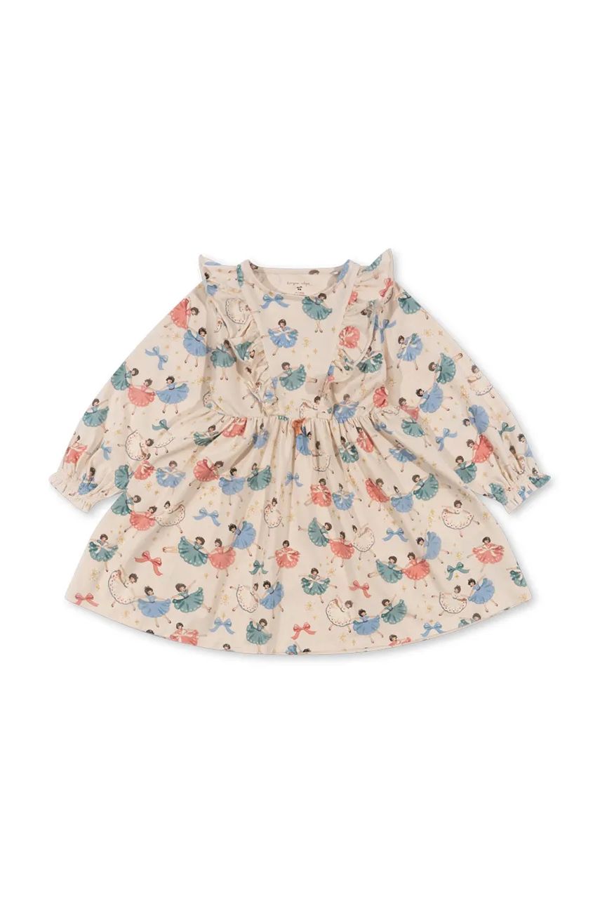 Konges Sløjd rochie fete BASIC FRILL DRESS GOTS culoarea bej, mini, evazati, KS101889