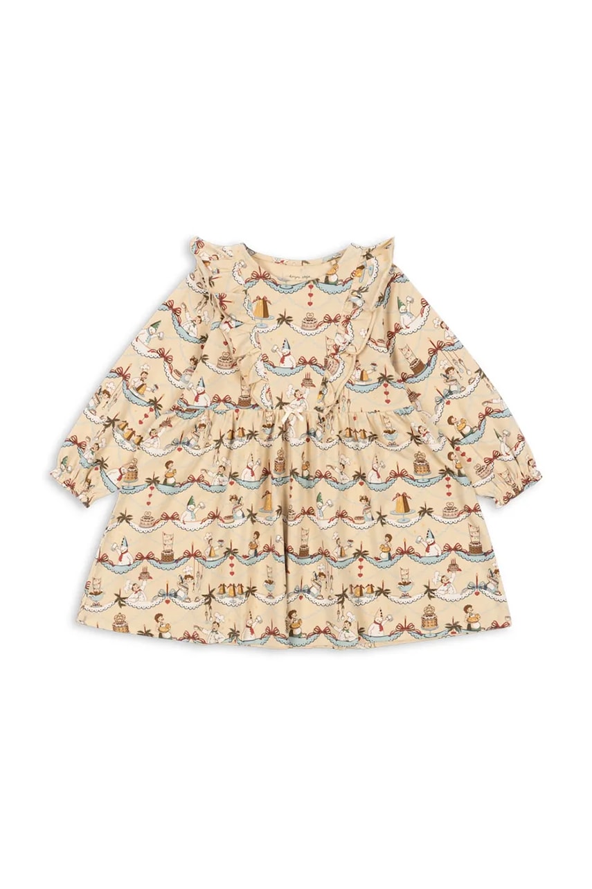 Konges Sløjd rochie fete BASIC FRILL DRESS GOTS culoarea bej, mini, evazati, KS101889 Konges Sløjd rochie fete BASIC FRILL DRESS GOTS culoarea bej, mini, evazati, KS101889