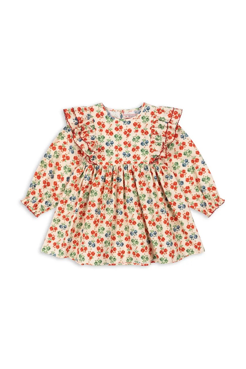Хлопковое детское платье Konges Sløjd COEUR DRESS GOTS цвет бежевый mini расклешённое KS101933 Хлопковое детское платье Konges Sløjd COEUR DRESS GOTS цвет бежевый mini расклешённое KS101933