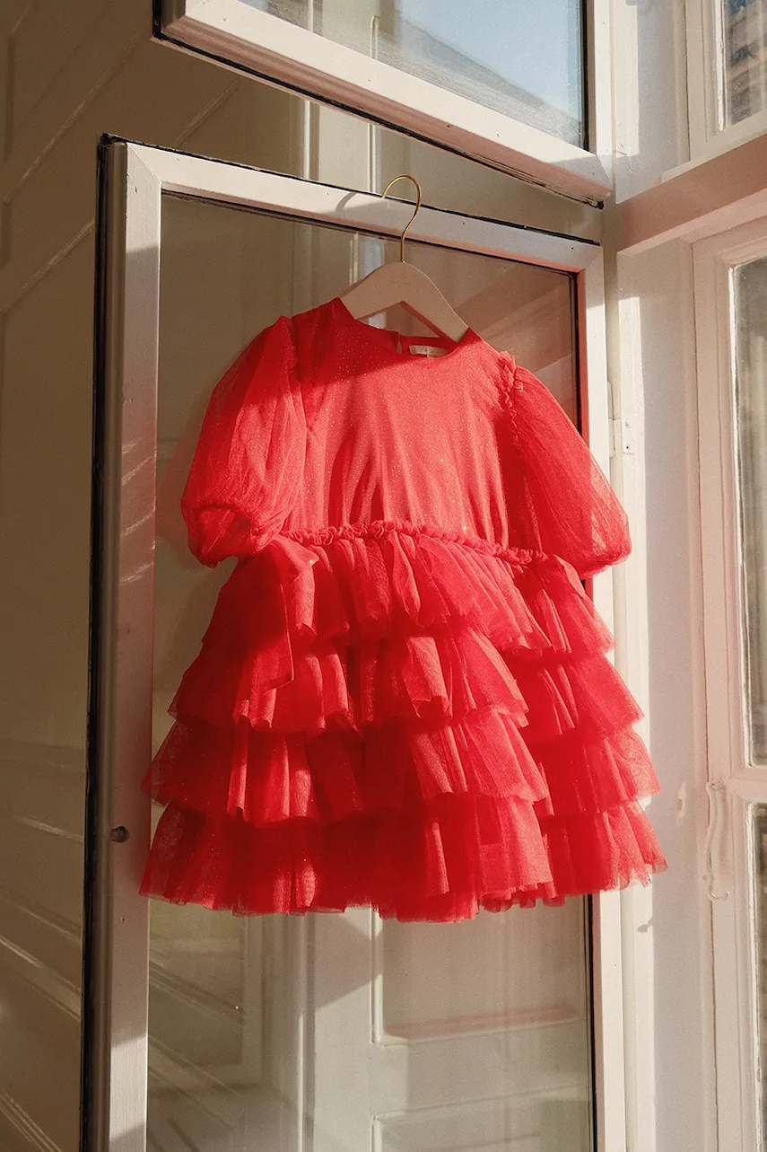 Konges Sløjd rochie fete FAY DRESS GRS culoarea rosu, mini, evazati, KS101971 Konges Sløjd rochie fete FAY DRESS GRS culoarea rosu, mini, evazati, KS101971