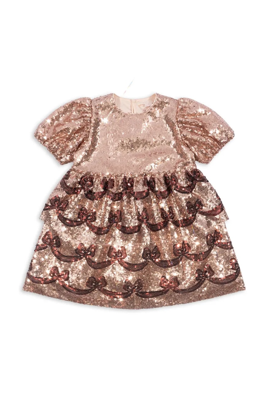 Детское платье Konges Sløjd STARLA BOW WOW DRESS цвет золотой mini расклешённое KS102116 Детское платье Konges Sløjd STARLA BOW WOW DRESS цвет золотой mini расклешённое KS102116