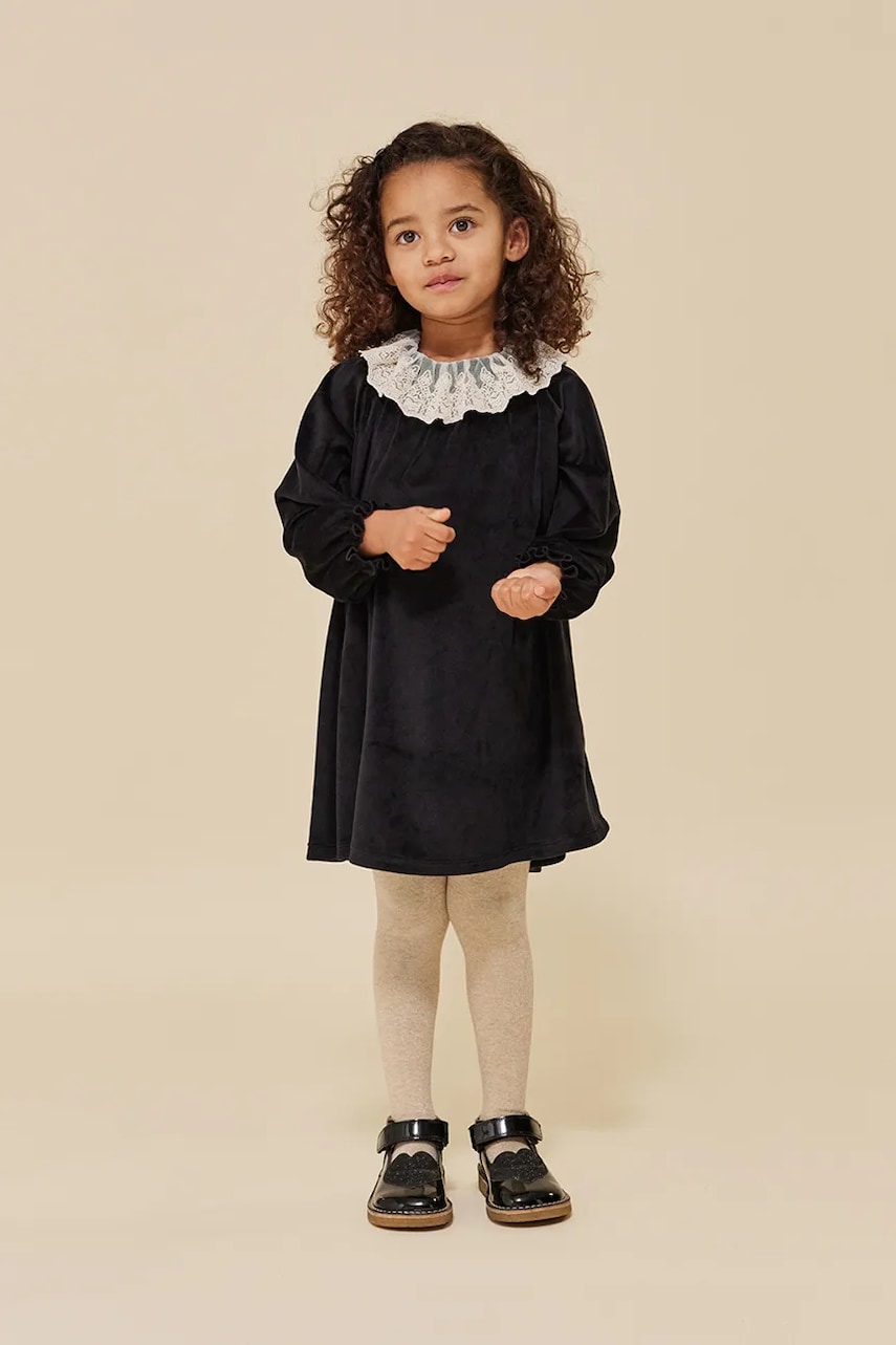 Konges Sløjd rochie fete VENOLA DRESS GRS culoarea negru, mini, evazati, KS102136 Konges Sløjd rochie fete VENOLA DRESS GRS culoarea negru, mini, evazati, KS102136