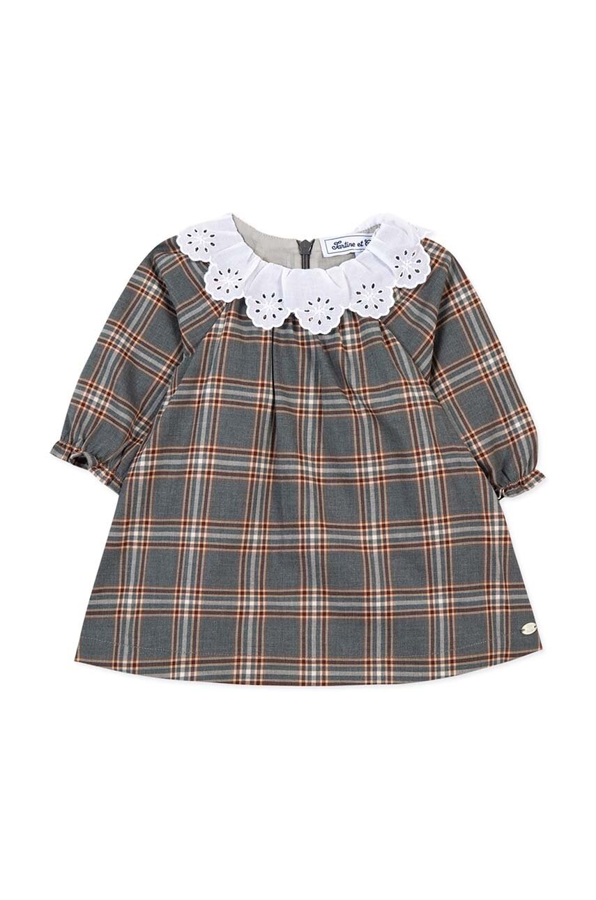 Детское хлопковое платье Tartine et Chocolat цвет серый mini расклешённое TZ30021