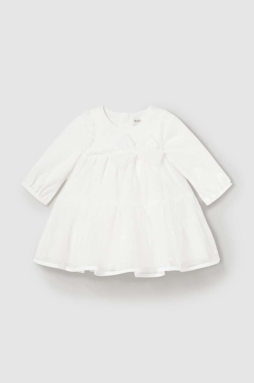 Mayoral Newborn rochie bebe culoarea bej, mini, evazati, 2805 Mayoral Newborn rochie bebe culoarea bej, mini, evazati, 2805