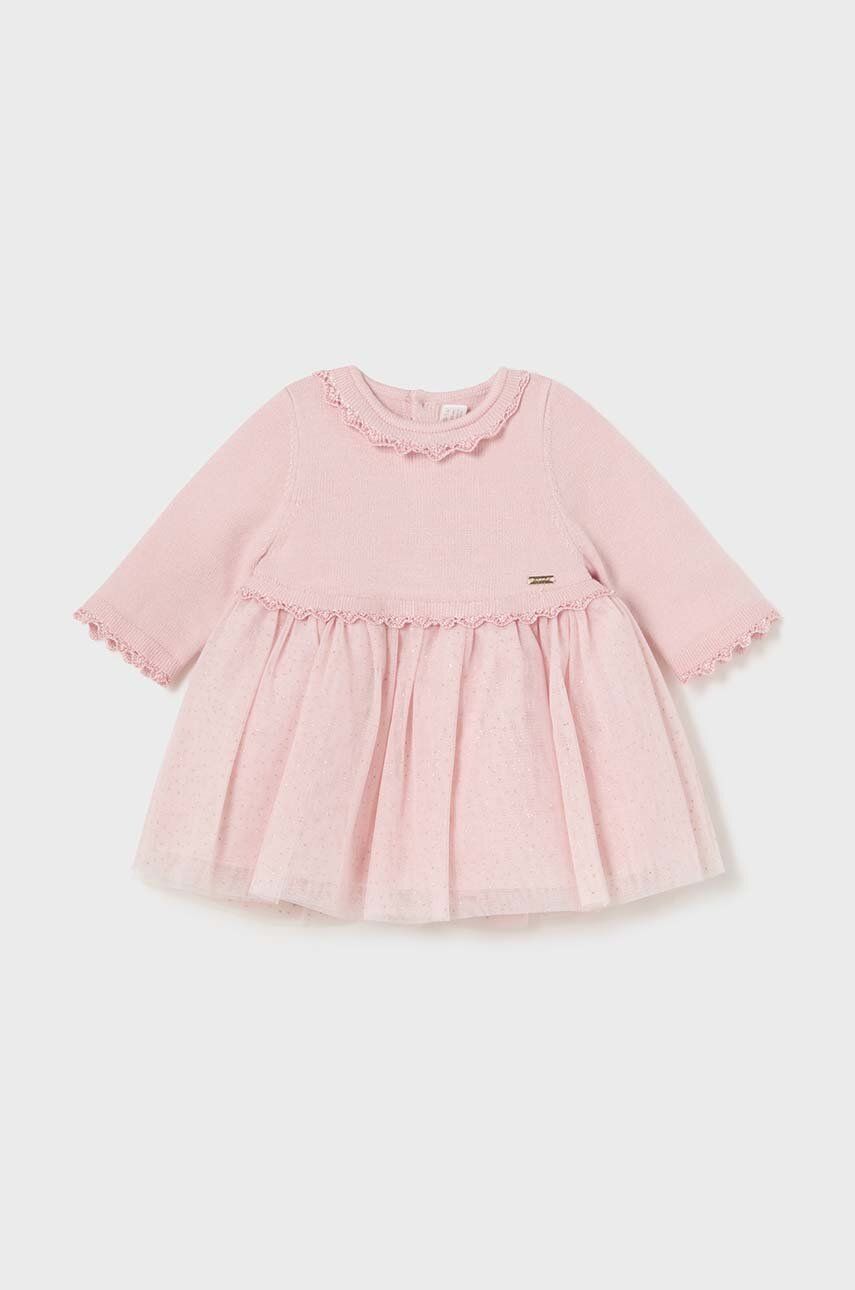 Šaty pre bábätká Mayoral Newborn ružová farba, mini, áčkový strih, 2806
