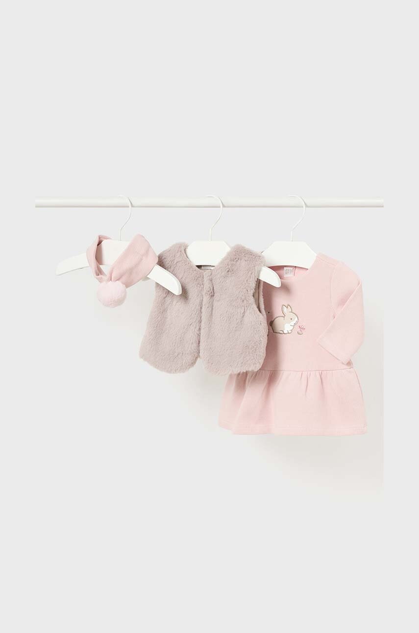 

Бебешка памучна рокля Mayoral Newborn в розово къса разкроена 2807, Розов
