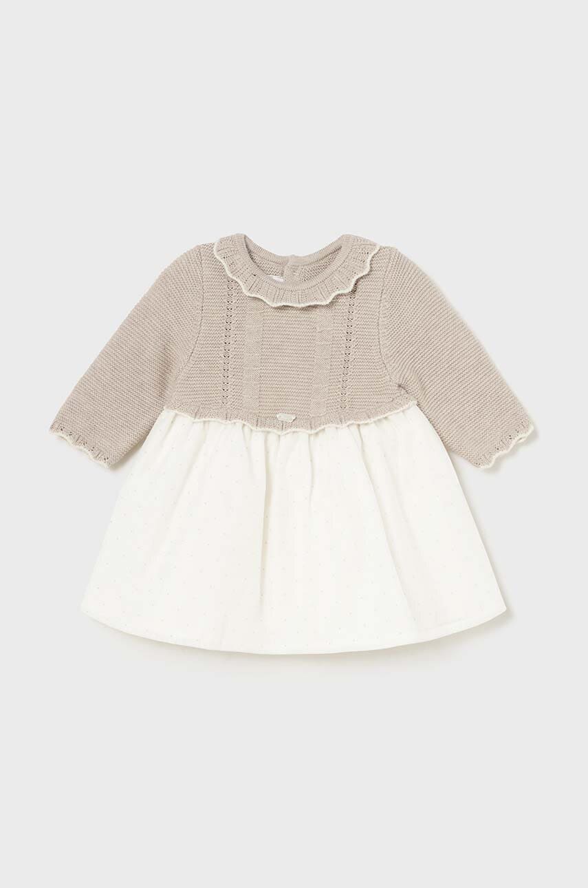 Mayoral Newborn rochie bebe culoarea bej, mini, evazati, 2883 Mayoral Newborn rochie bebe culoarea bej, mini, evazati, 2883