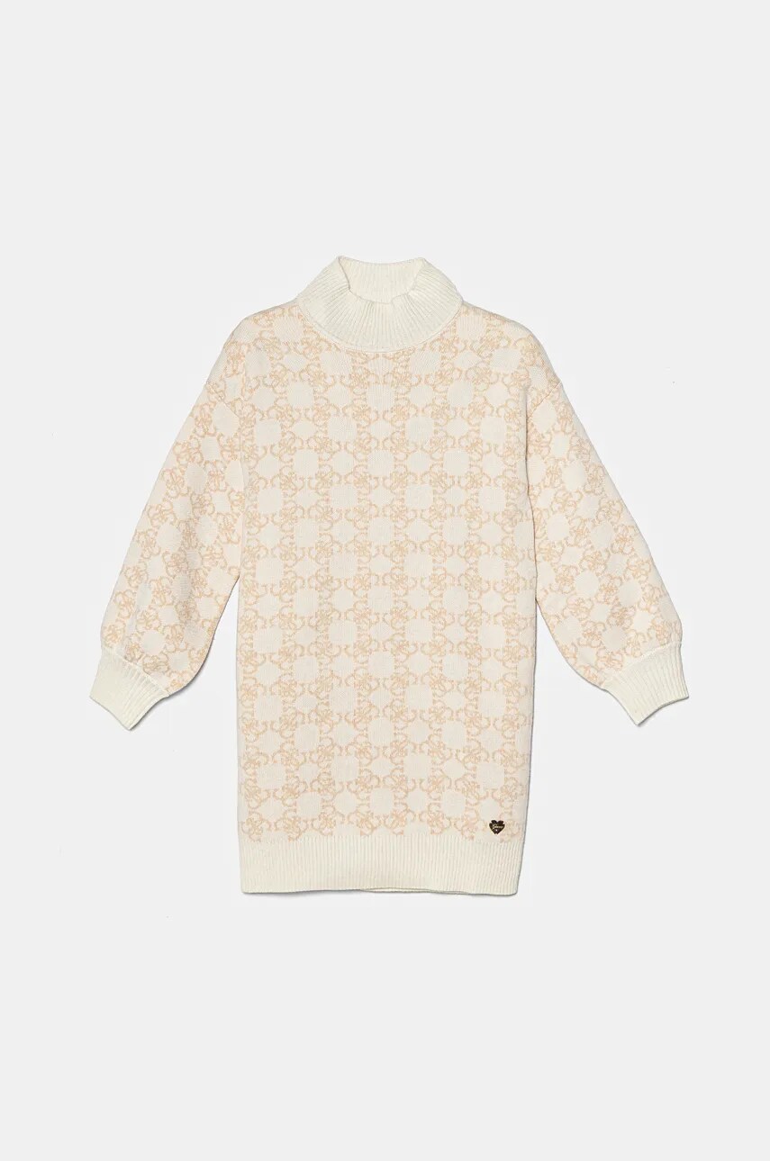 Levně Dětské šaty s příměsí vlny Guess béžová barva, mini, oversize, J4BK04 Z3K10